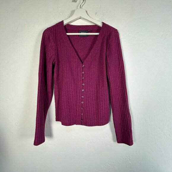 Maeve Sweaters - Maeve By Anthropologie Ribbed Magenta Cardigan Sweater Medium V-Neck Button-Up